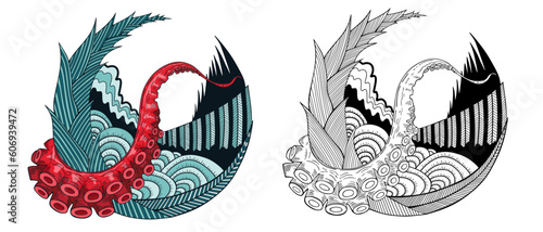 tentacles octopus zentangle vector illustration