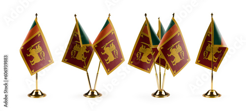 Small national flags of the Sri Lanka on a white background