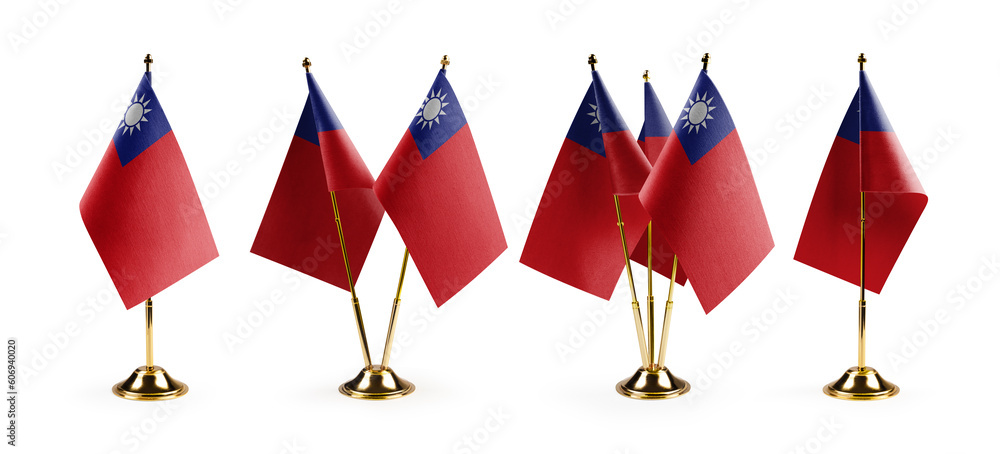 Small national flags of the Taiwan on a white background
