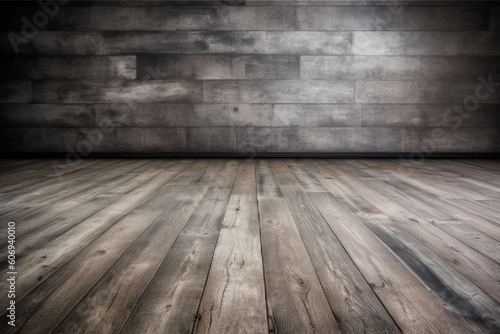 an Empty Room with Wooden Floor and Brick Wal Generative AI