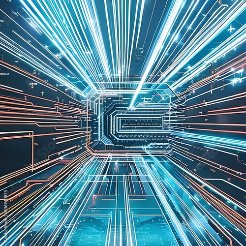 1523 Futuristic Cyber Circuitry: A futuristic and sci-fi-inspired background featuring cyber circuitry patterns, glowing lines, and a high-tech and futuristic ambiance5, Generative AI photo