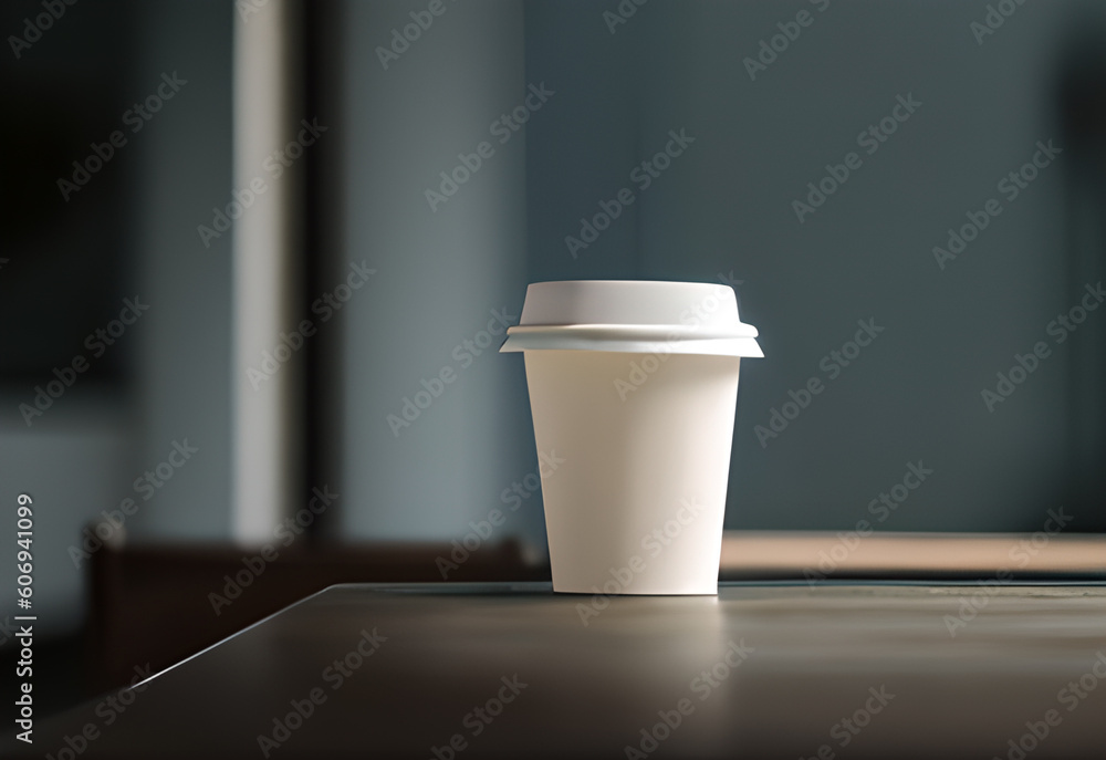 Hot beverage disposable white paper coffee cup with black dome lid and kraft sleeve AI Generated Hot beverage disposable white paper coffee cup with black dome lid and kraft sleeve AI Generated
