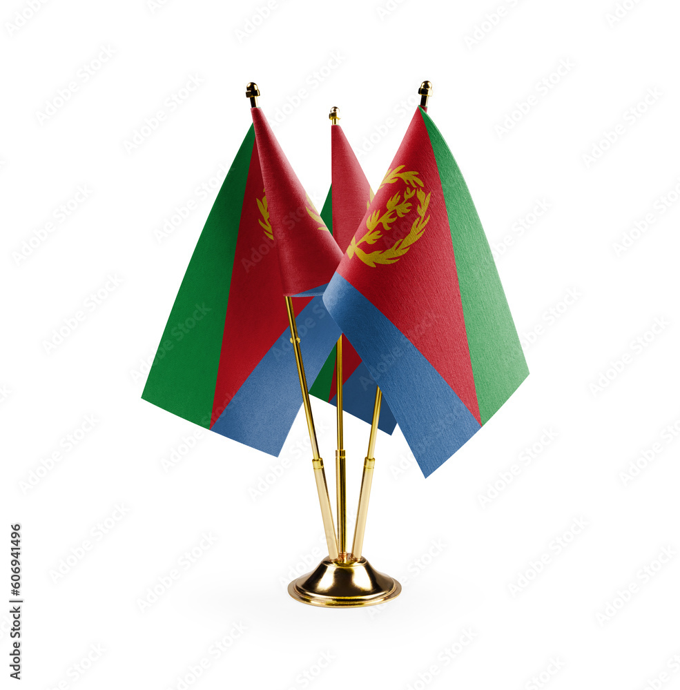 Small national flags of the Eritrea on a white background