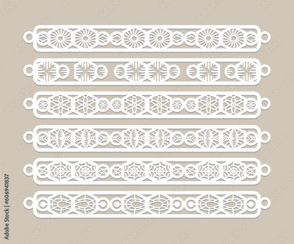 Fototapeta premium set of Laser Cut Leather Bracelet design, tattoo style of the 90s black and white tattoos Bracelet design