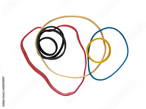 Canvas Print A stack of rubber bands in multiple colors isolated on white background