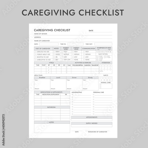 Caregiving Checklist Worksheet logbook template 