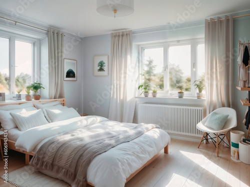  Bedroom in scandinavian style. Generative AI