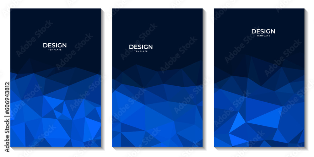 set of covers abstract blue geometric background with triangles and space for text