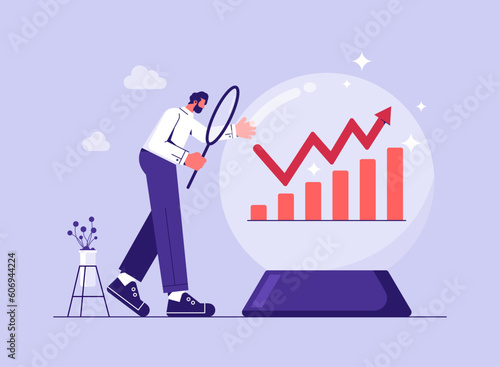 Forecast or prediction, investment opportunity, analysis stock market or economic direction, trend or business vision concept, businessman predict the future