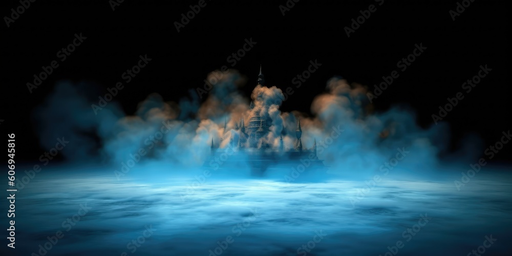 Fototapeta premium A dark background with blue smoke rising from the center, creating an ethereal atmosphere.