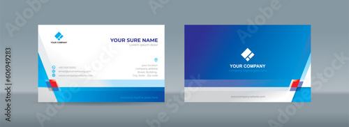 Business card templates with Modern simple blue and white square and triangle shapes on blue white background