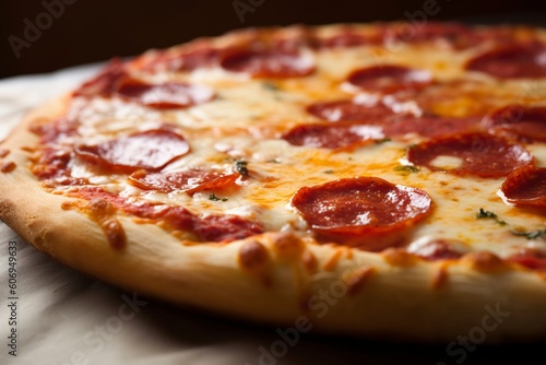 A close-up view of a classic pepperoni pizza. (Generative AI)