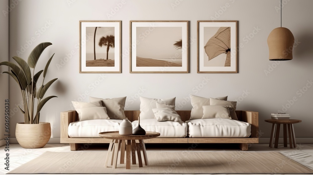 Moderate insides plan of living room with couch and surrounded blurbs. Creative resource, AI Generated Moderate insides plan of living room with couch and surrounded blurbs. Creative resource, AI Generated