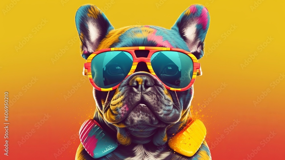 French Bulldog canine wearing shades. Creative resource, AI Generated