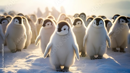 Head Penguin Chicks, Snow Slant Island, Antarctic Landmass. Creative resource, AI Generated