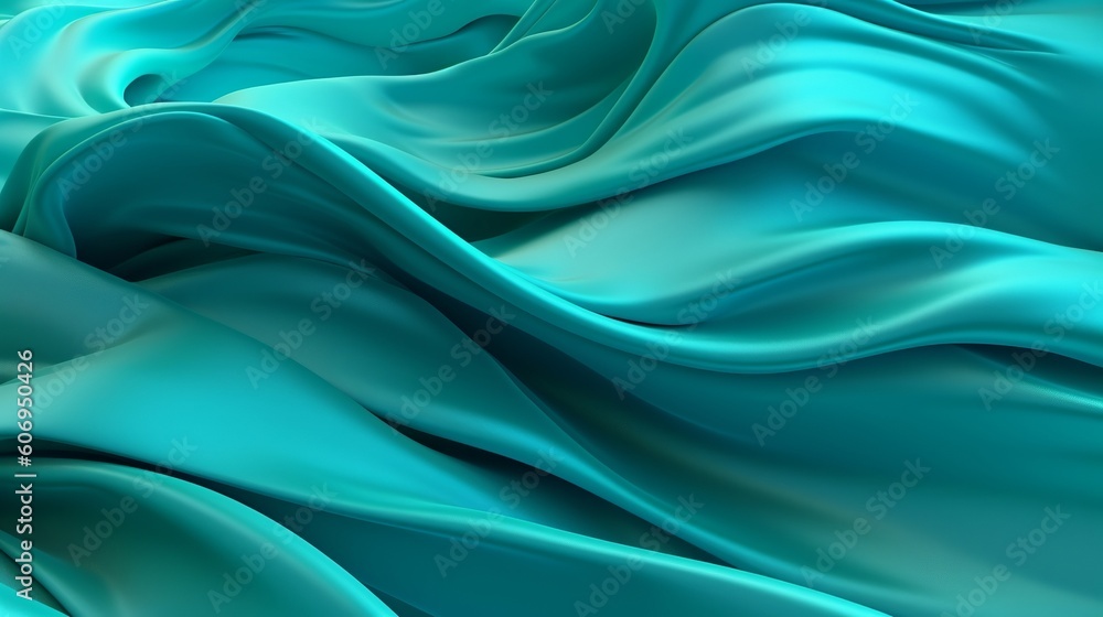 Obraz premium Turquoise and Water Cloth with Wrinkles and Folds. Multicolored Wavy Surface Establishment. Creative resource, AI Generated