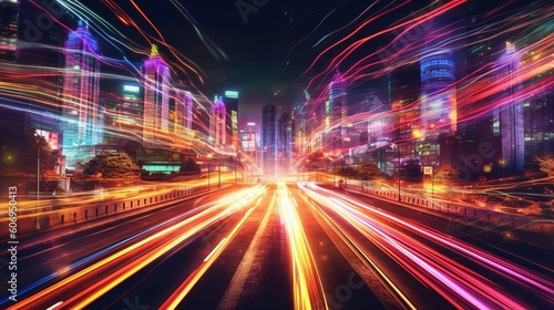 A Colorful Progression Establishment of City Light Trails. Creative resource  AI Generated