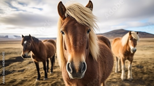 The Icelandic horse may be a breed of horse made in Iceland. Closeup Icelandic steeds. Creative resource  AI Generated