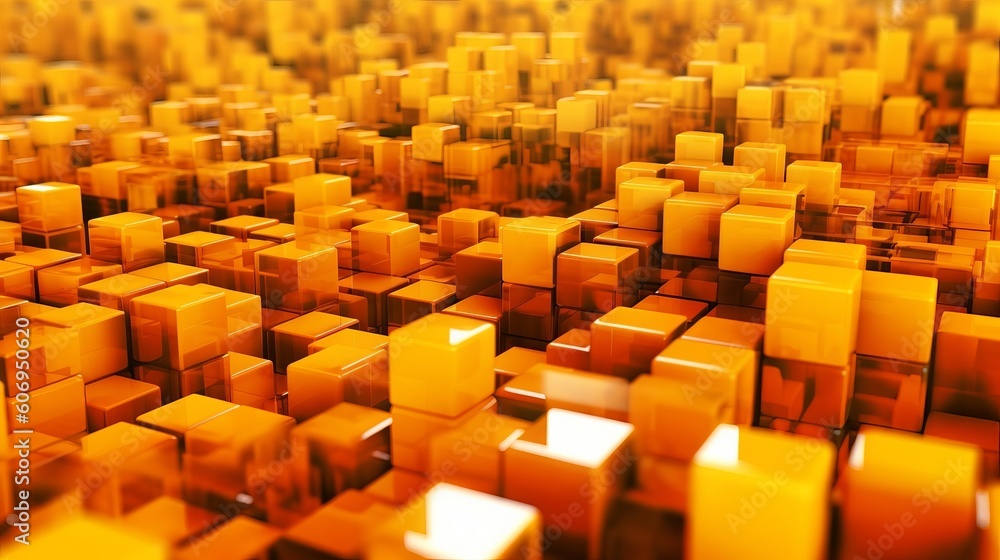Obraz premium Orange and Yellow, Flashing 3d shapes Precisely Organized to create a Cutting edge Tech See. Creative resource, AI Generated