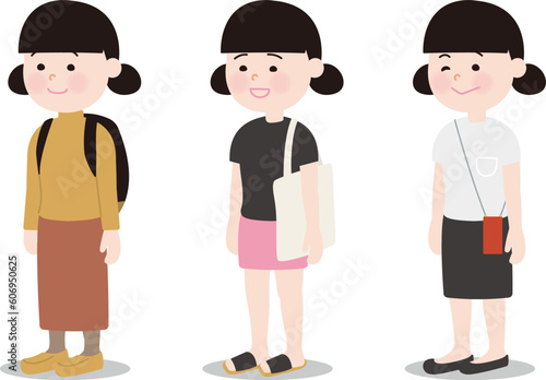 黒髪の女の子　ファッションバリエーションa