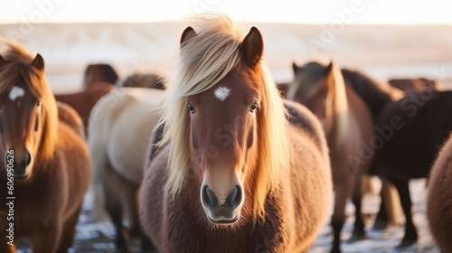 The Icelandic horse may be a breed of horse made in Iceland. Closeup Icelandic steeds. Creative resource, AI Generated photo