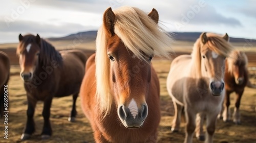 The Icelandic horse may be a breed of horse made in Iceland. Closeup Icelandic steeds. Creative resource  AI Generated