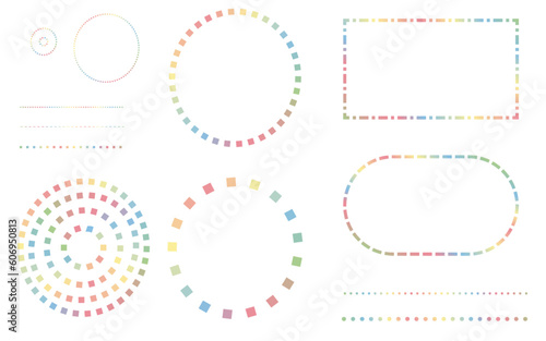 Rainbow gradient geometrical pattern and frame design set. Editable. Illustrations, vectors ,lines