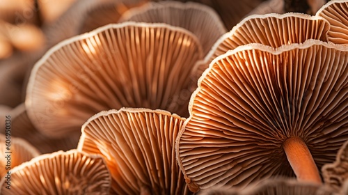 Closeup of portabella mushroom gills. Creative resource, AI Generated