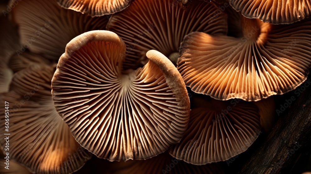 Closeup of portabella mushroom gills. Creative resource, AI Generated Closeup of portabella mushroom gills. Creative resource, AI Generated