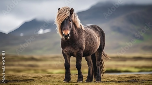 The Icelandic horse may be a breed of horse made in Iceland. Creative resource, AI Generated photo