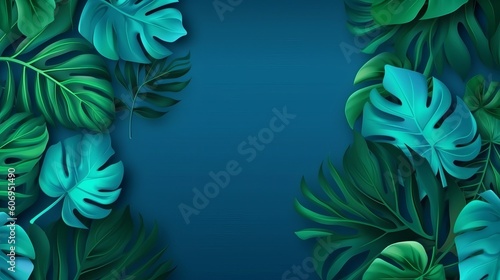 Collection of tropical leaves,foliage plant in blue color with space establishment. Creative resource, AI Generated photo