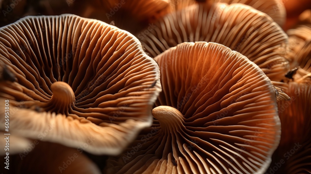 Closeup of portabella mushroom gills. Creative resource, AI Generated Closeup of portabella mushroom gills. Creative resource, AI Generated