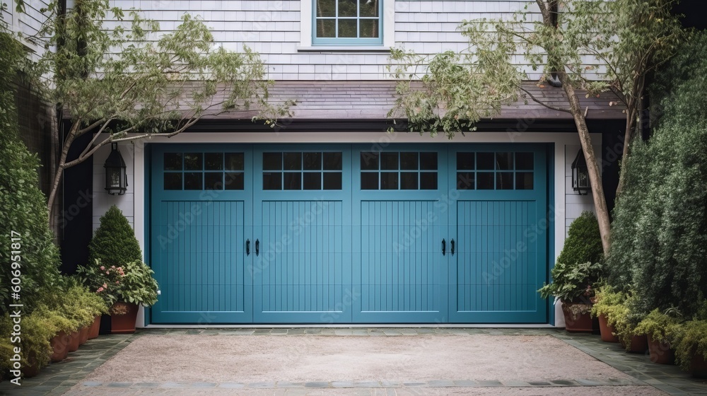 Obraz premium Collapsing Blue Carport Entryway. Creative resource, AI Generated