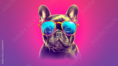 French Bulldog canine wearing shades. Creative resource, AI Generated © Denys