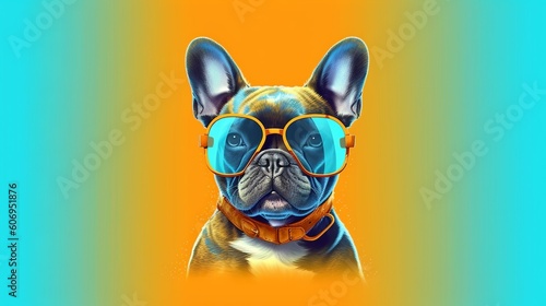 French Bulldog canine wearing shades. Creative resource, AI Generated © Denys