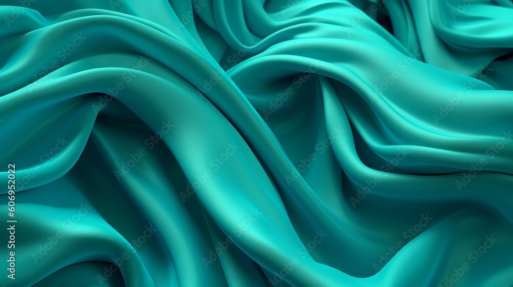 Fototapeta premium Turquoise and Water Cloth with Wrinkles and Folds. Multicolored Wavy Surface Establishment. Creative resource, AI Generated