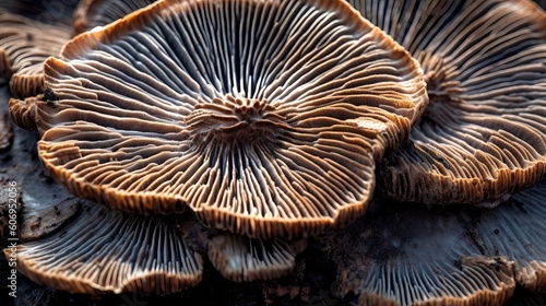 Closeup of portabella mushroom gills. Creative resource  AI Generated