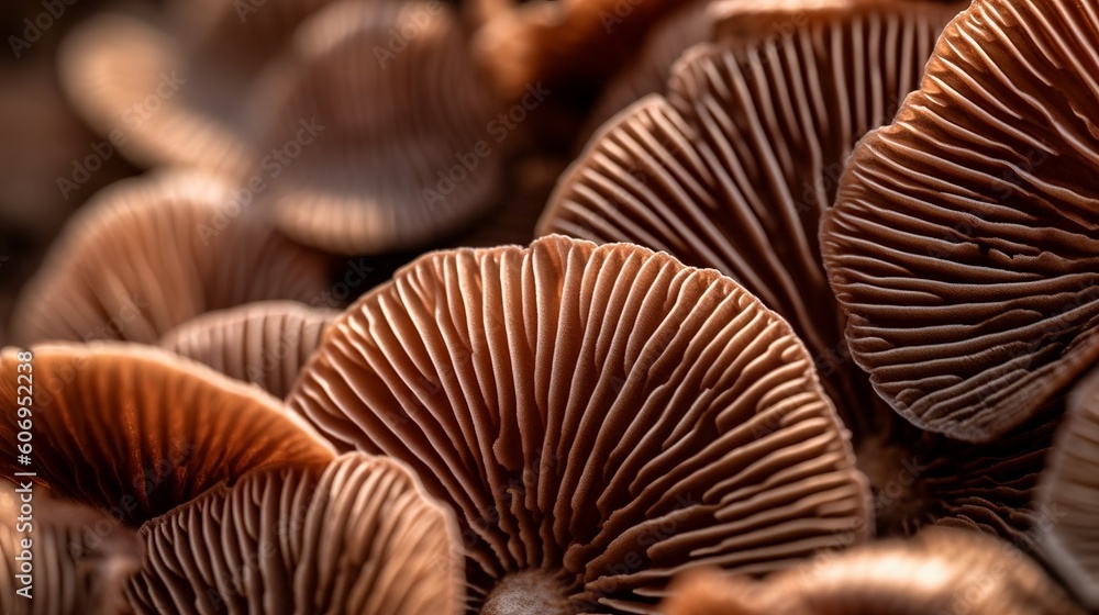 Closeup of portabella mushroom gills. Creative resource, AI Generated