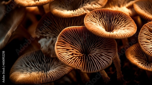 Closeup of portabella mushroom gills. Creative resource, AI Generated