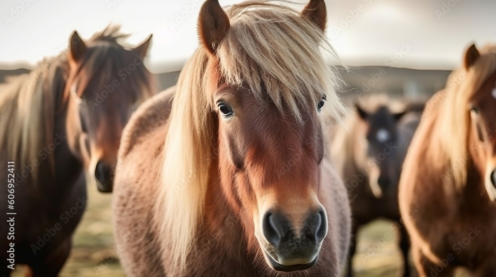 The Icelandic horse may be a breed of horse made in Iceland. Closeup Icelandic steeds. Creative resource, AI Generated The Icelandic horse may be a breed of horse made in Iceland. Closeup Icelandic steeds. Creative resource, AI Generated