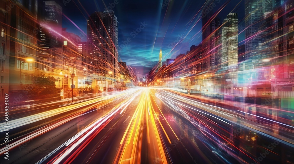 A Colorful Alter Foundation of City Light Trails. Creative resource, AI Generated A Colorful Alter Foundation of City Light Trails. Creative resource, AI Generated