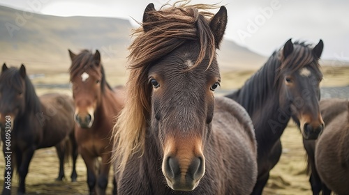 The Icelandic horse may be a breed of horse made in Iceland. Closeup Icelandic steeds. Creative resource, AI Generated © Denys
