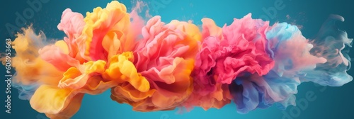 Creative vibrant abstract background of exploading flowers and colours in the air. Trendy digital art concept. Colours explosion. AI image.  photo