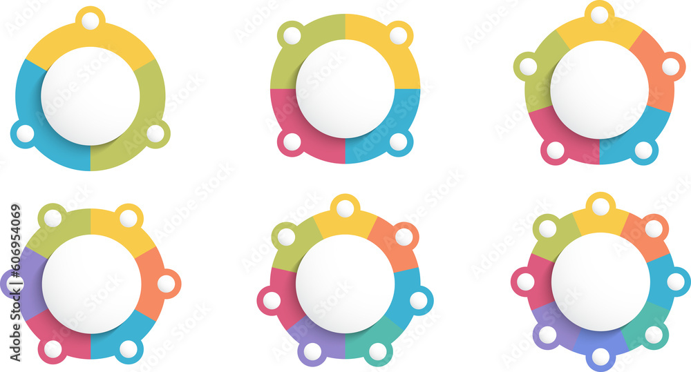 Circle diagram templates set - 3, 4, 5, 6, 7 and 8 elements, circle ...