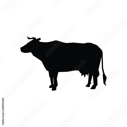 Isolated black silhouette of a Cow on a white background. - Farm Animals. Vector Icon illustration