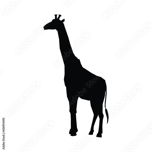 Isolated black silhouette of a giraffe on a white background. - Farm Animals. Vector Icon illustration