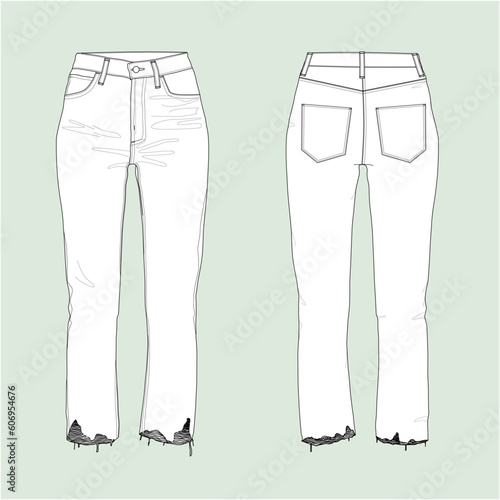 illustration of a pair of jeans, silhouette jeans, 5 pairs of jeans, outline jeans, illustration, vector, jeans women.