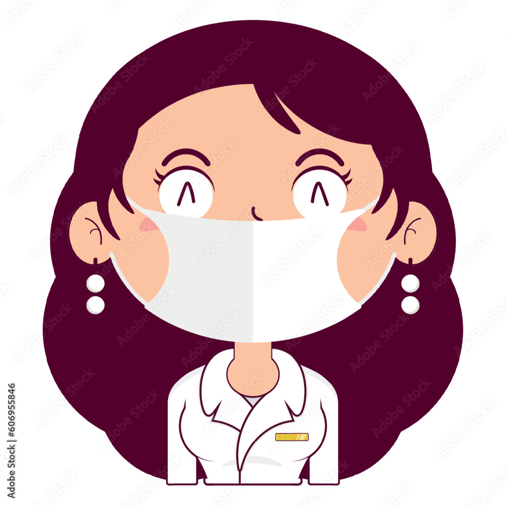 business or receptionist woman wear medical mask cartoon cute business or receptionist woman wear medical mask cartoon cute