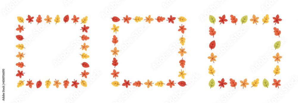 Autumn square frame with leaves set. Modern vector illustration. Halloween, Thanksgiving border template.