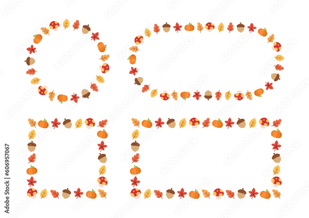 Autumn frames set. Modern flat vector illustration. Halloween, Thanksgiving fall border template. Autumn frames set. Modern flat vector illustration. Halloween, Thanksgiving fall border template.
